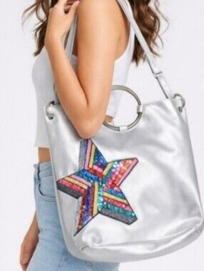 Metallic Star Tote Bag Silver